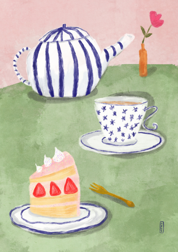 Strawberry Tea Time by Dirkie Nell — canvas wall art