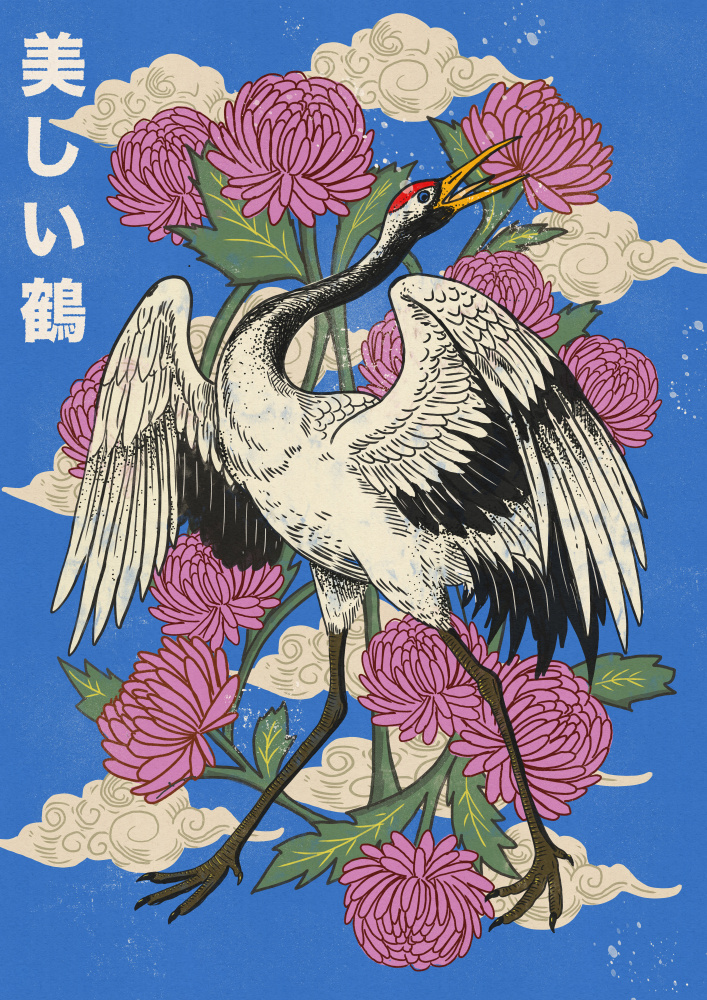 Elegant Japanese Crane Blooms by Nicholas — canvas wall art