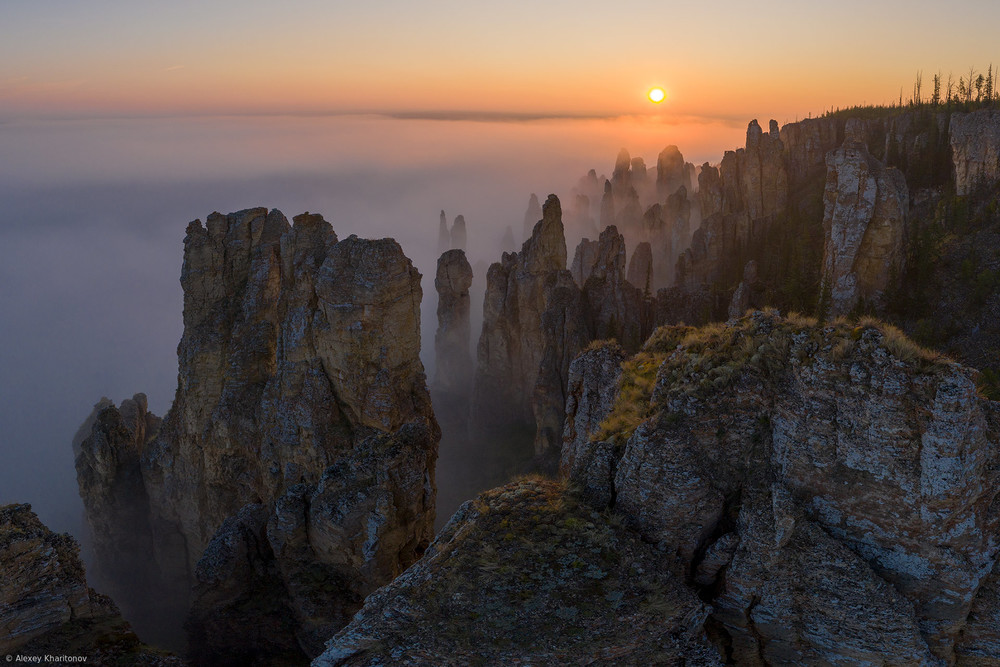 Misty Mountain Pillars by Alexey Kharitonov — canvas wall art