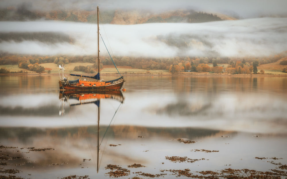 Calm Autumn Boat Reflection by Adrian Popan — canvas wall art