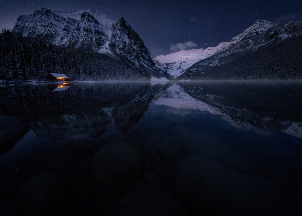 Mountain Lake Glow by menghuailin — canvas wall art