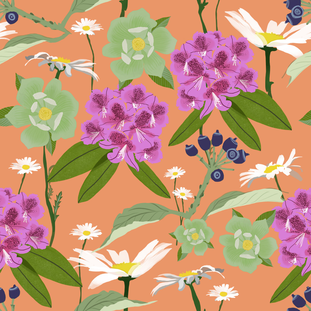 Vibrant Floral Pattern by Charlotte Trudgett — canvas wall art