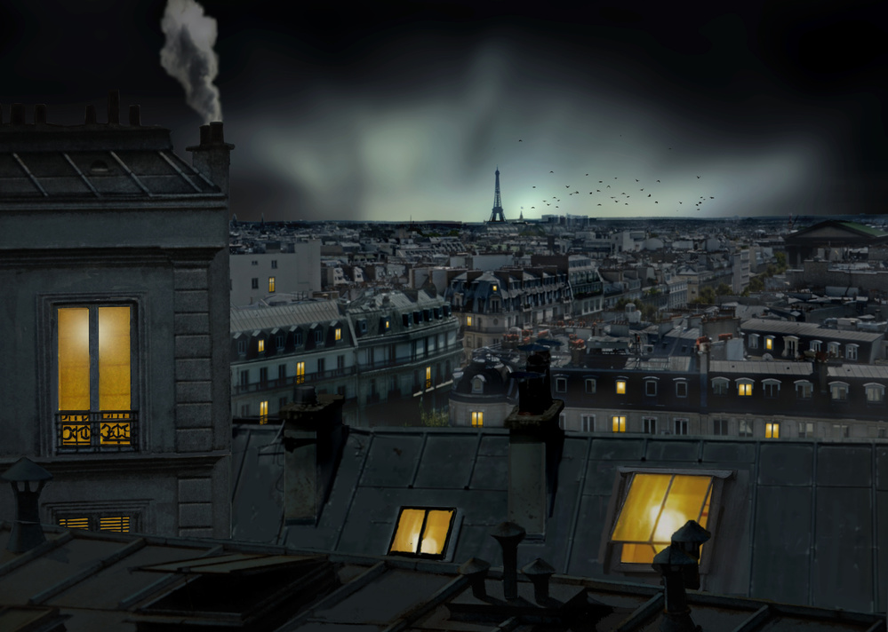 Moody Paris Rooftops by Pierre Bacus — canvas wall art