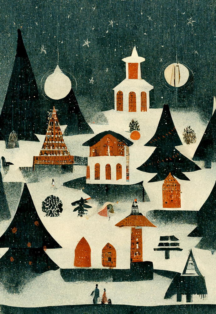 Winter Village Glow by Treechild — canvas wall art