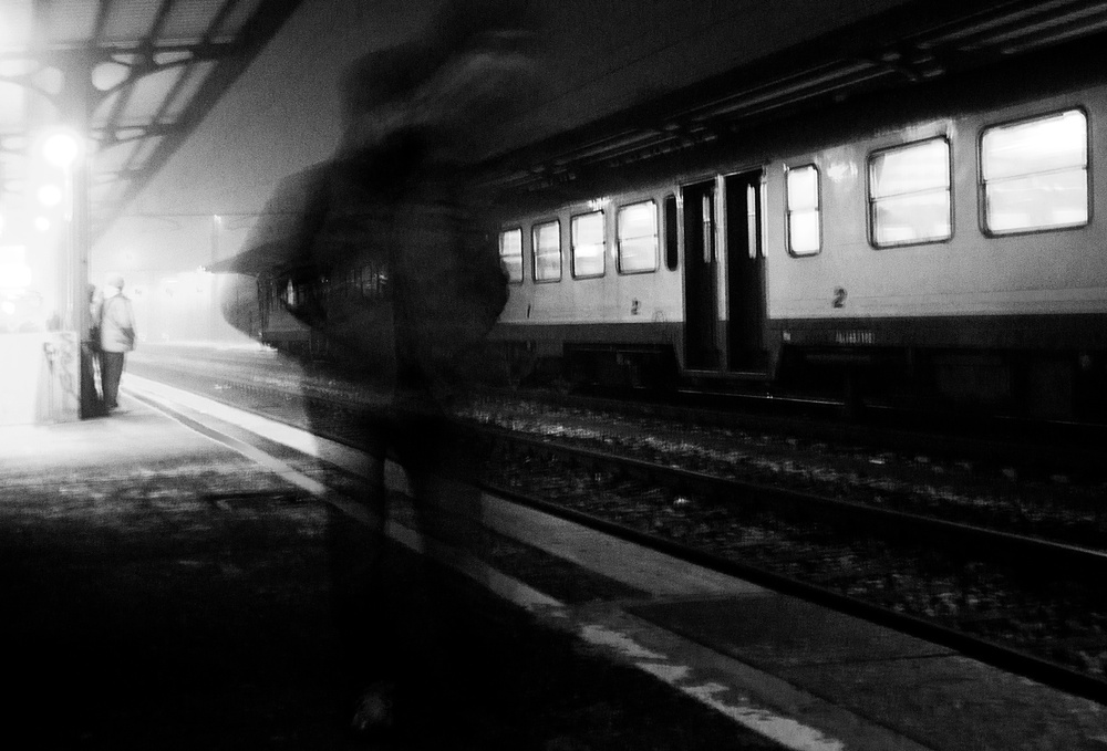 Moody Night Train Station by Franco Maffei — canvas wall art