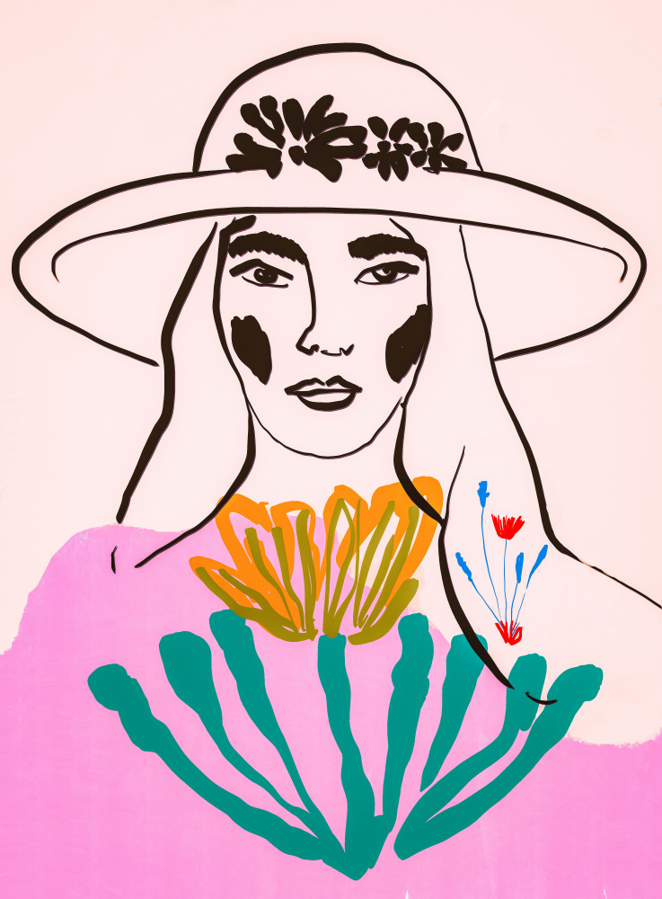 Vibrant Floral Woman Portrait by Beate Tubach — canvas wall art