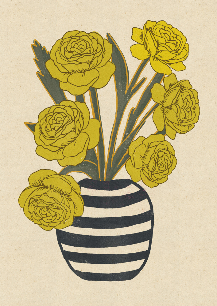 Yellow Blooms Striped Vase by Nicholas — canvas wall art