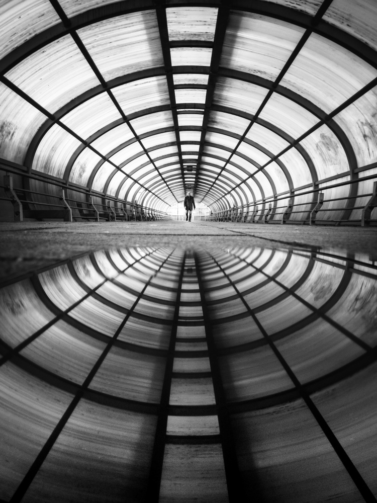 Lone Figure Tunnel Reflection by Doruk Uysal — canvas wall art