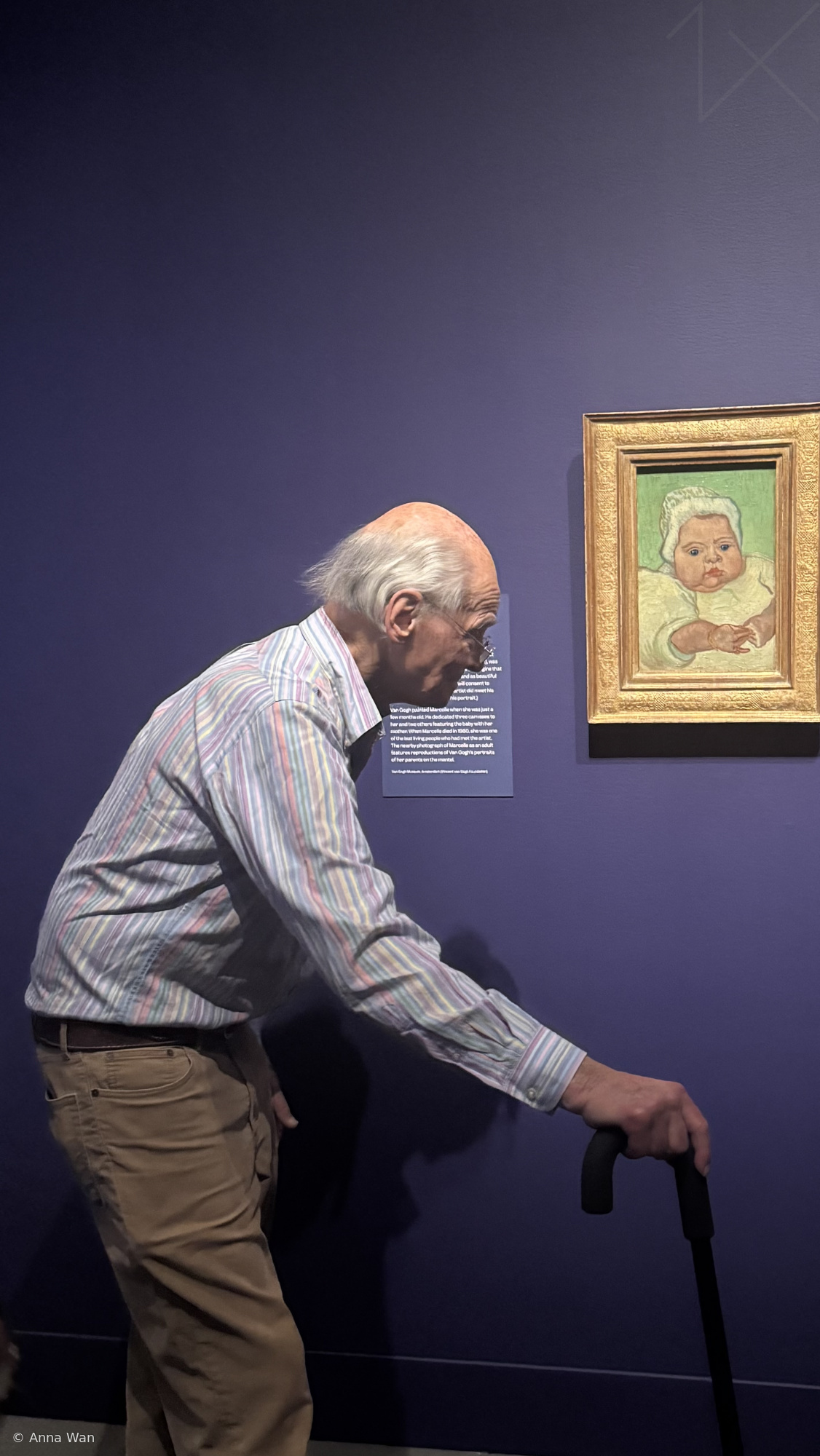 An old man looking at a Van Gogh exhibition by Anna Wan