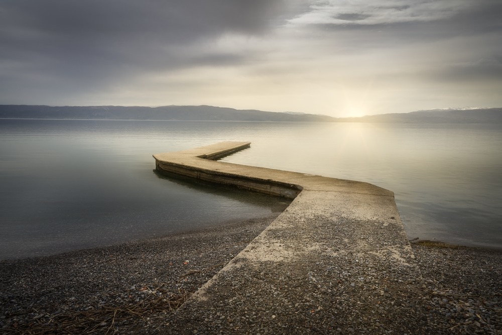 Serene Lake Pier Sunset by Petar Boskovski — canvas wall art