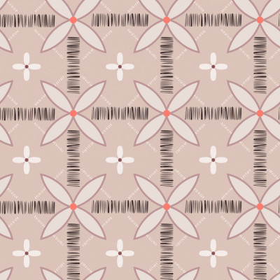 Japandi farmhouse blender checked flowers misty pink seamless pattern