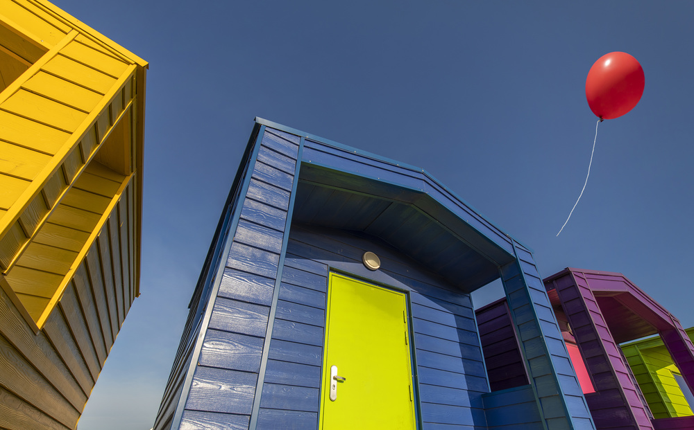 Vibrant Huts And Balloon by Daniel Springgay — canvas wall art