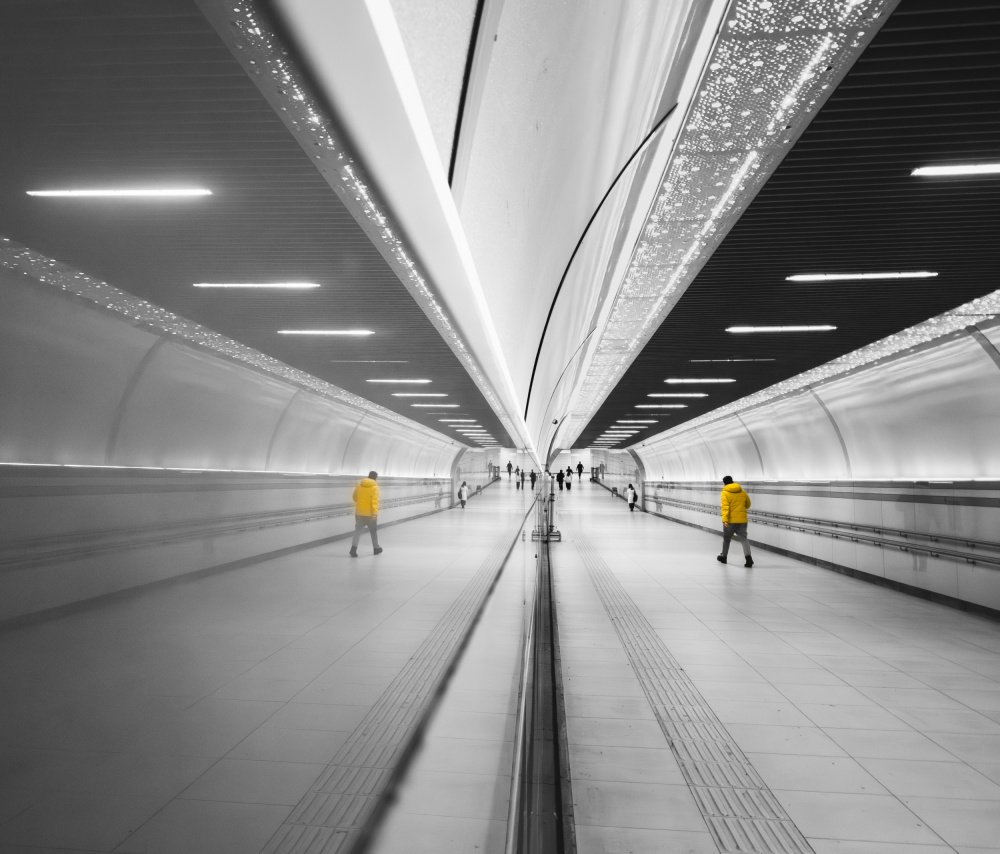 Yellow Figure Modern Tunnel by Doruk Uysal — canvas wall art