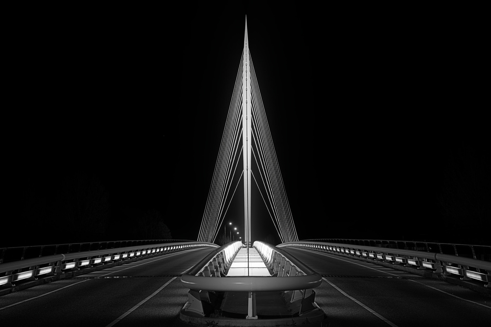 Sleek Night Bridge by Oliver Buchmann — canvas wall art