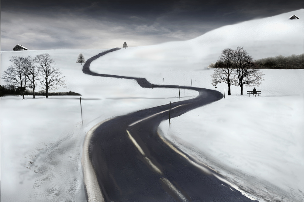 Winding Winter Road by Pierre Bacus — canvas wall art