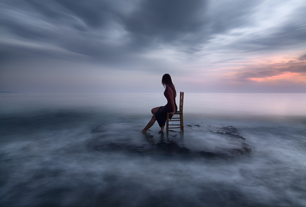 Pensive Woman Ocean Mist by Maria Kaimaki — canvas wall art