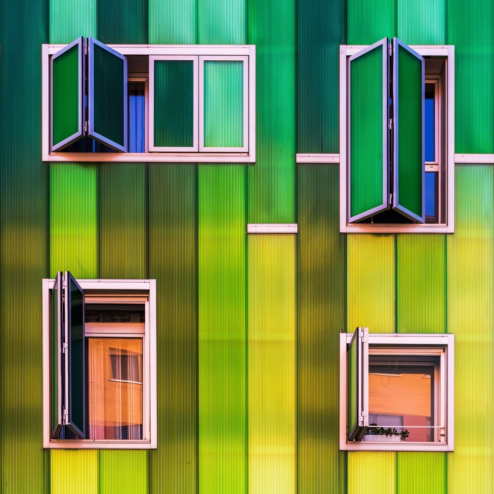 Modern Green Windows by E. de Juan — canvas wall art