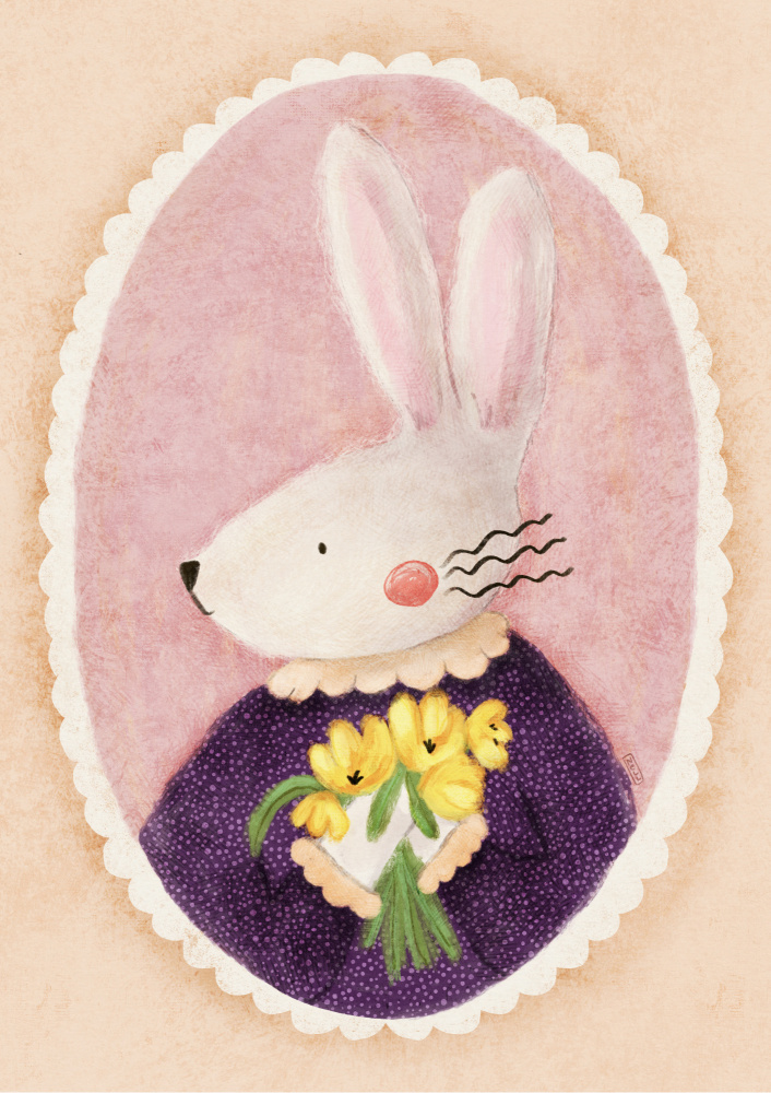 Charming Bunny With Tulips by Dirkie Nell — canvas wall art