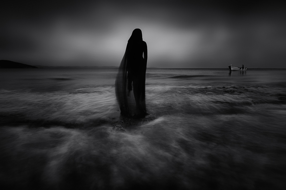 Solitary Silhouette Seascape by Maria Kaimaki — canvas wall art