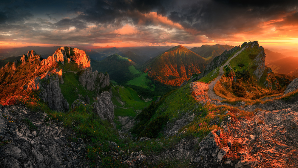 Golden Hour Mountain Trails by Tomasz Rojek — canvas wall art