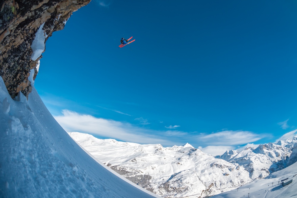 Ski Jump Over Mountains by Tristan Shu — canvas wall art
