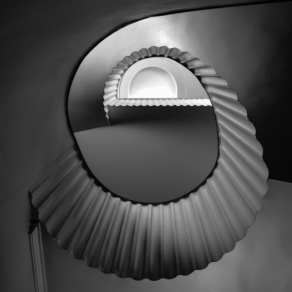 Monochrome Spiral Staircase by Renate Reichert — canvas wall art