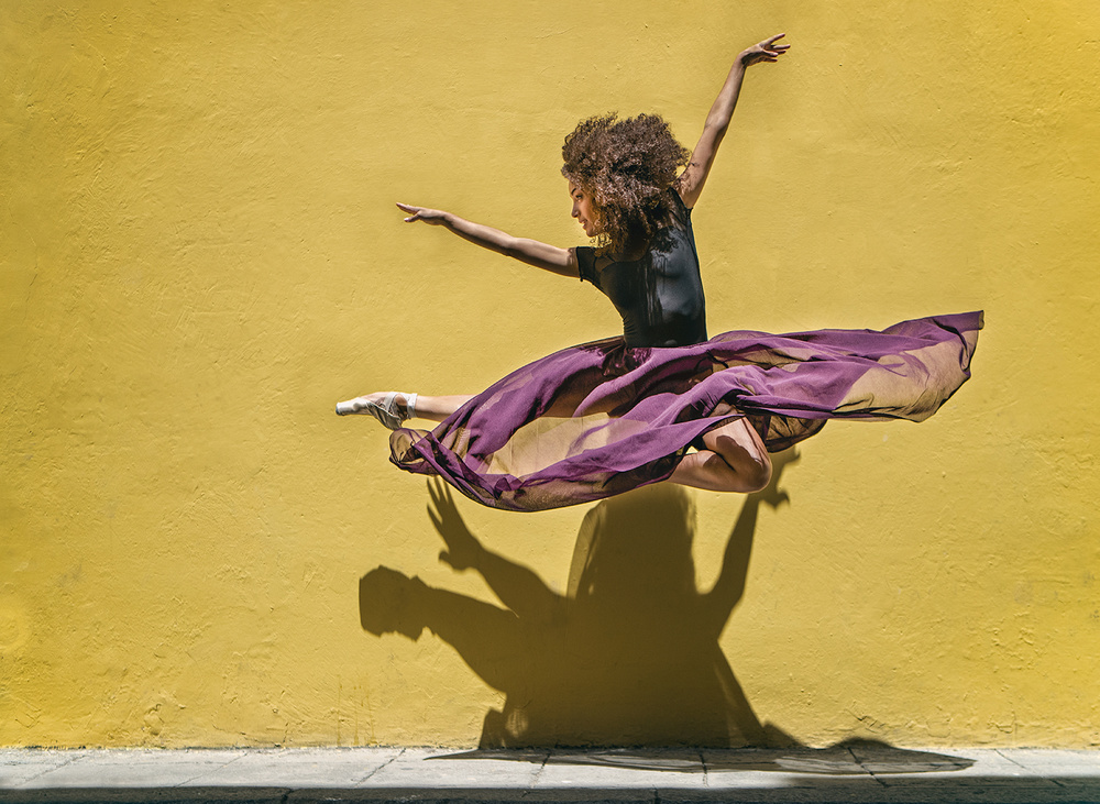 Dynamic Ballet Yellow Wall by Joan Gil Raga — canvas wall art