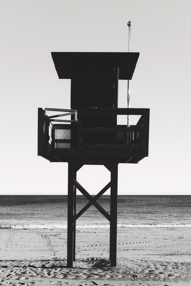 Black And White Beach Stand by Old Artists Studio III — canvas wall art