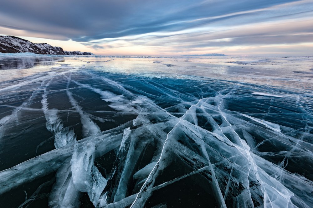 Deep Blue Ice Cracks by Sergey Pesterev — canvas wall art