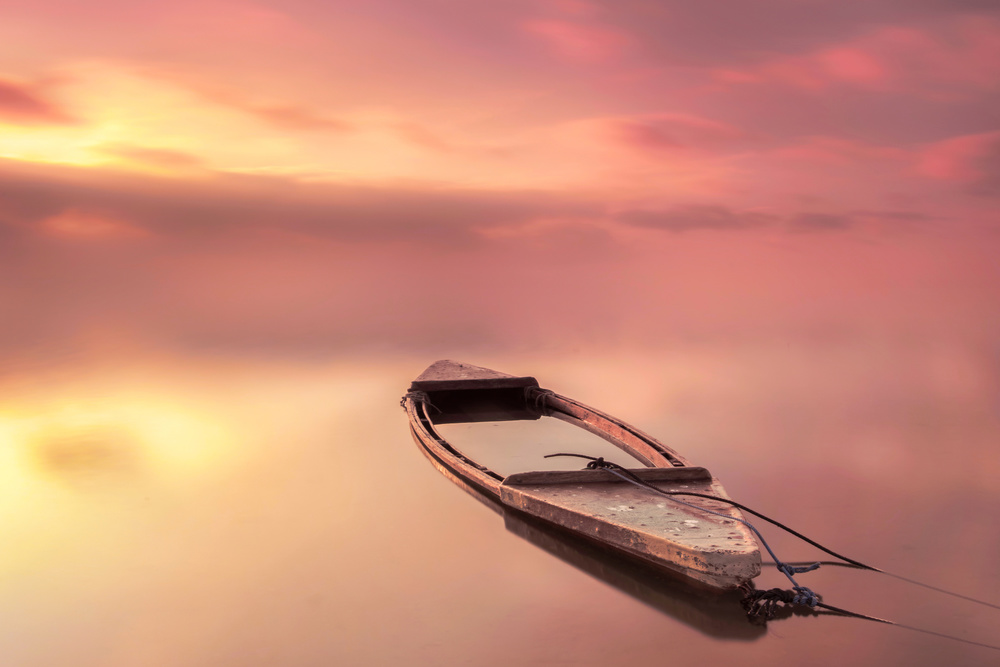 Pink Mist Boat by Joaquin Guerola — canvas wall art