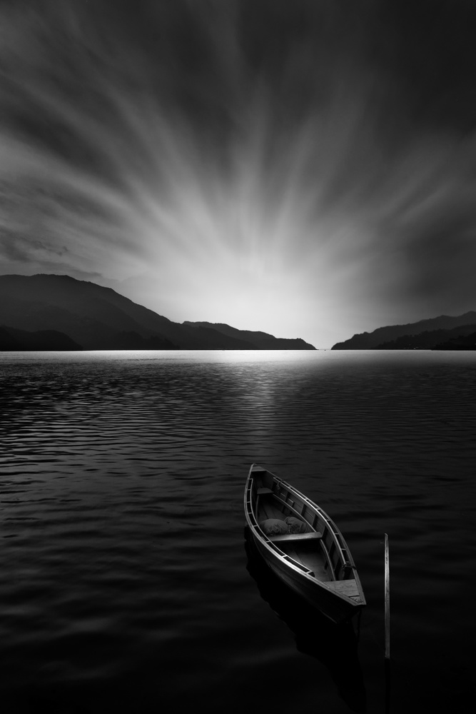 Solitary Boat Dawn by Jassi Oberai — canvas wall art