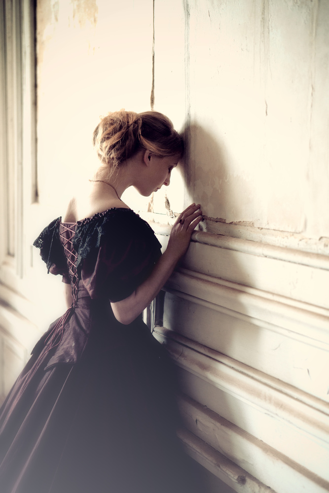 Melancholy Woman Old Wall by Magdalena Russocka — canvas wall art