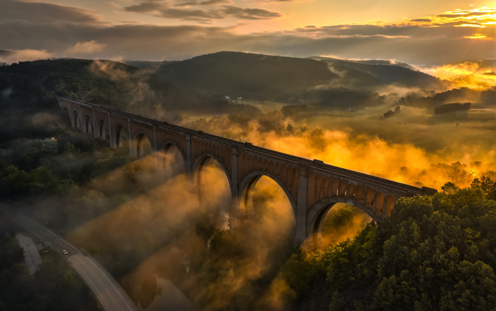 Golden Morning Bridge by Herbert Rong — canvas wall art