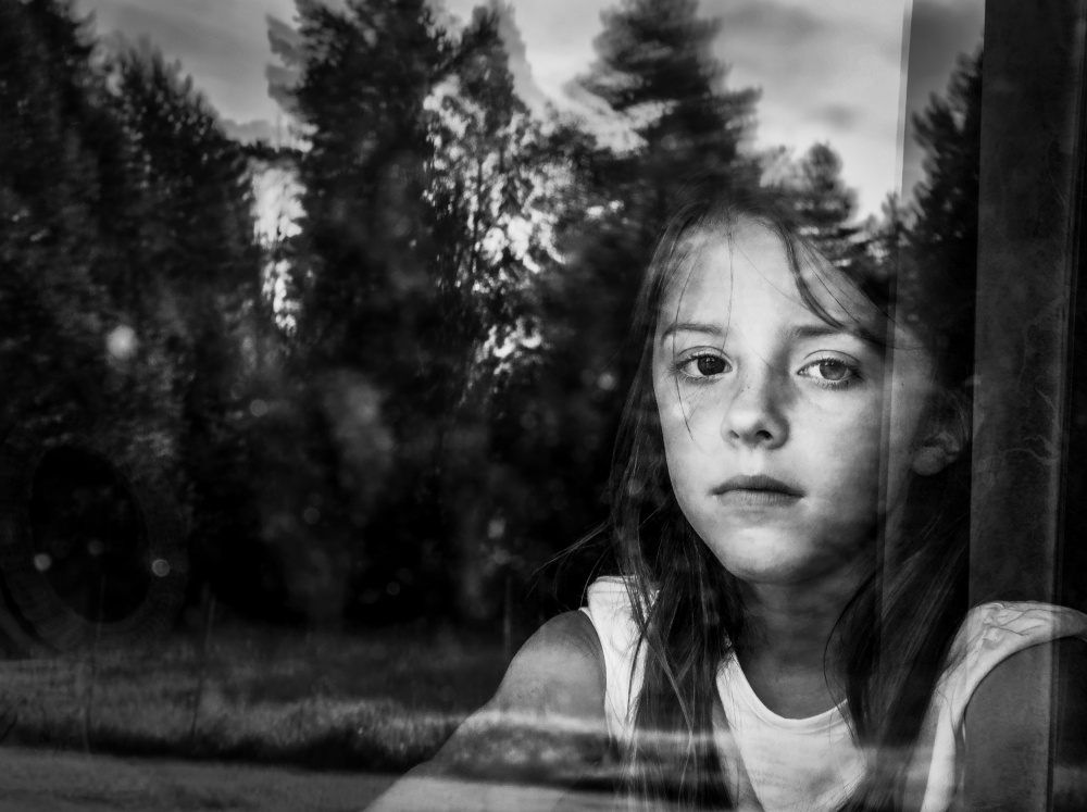 Young Girl Window Reflection by Delphine Margau — canvas wall art