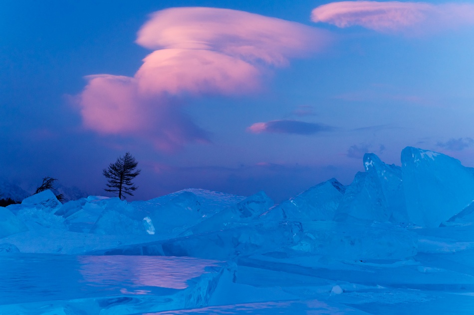 Winter Ice Pink Sky by Alexey Kharitonov — canvas wall art