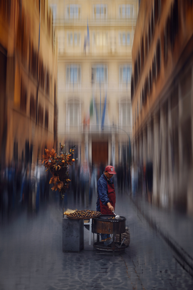 Italian Street Chestnut Vendor by Michaela Firešová — canvas wall art