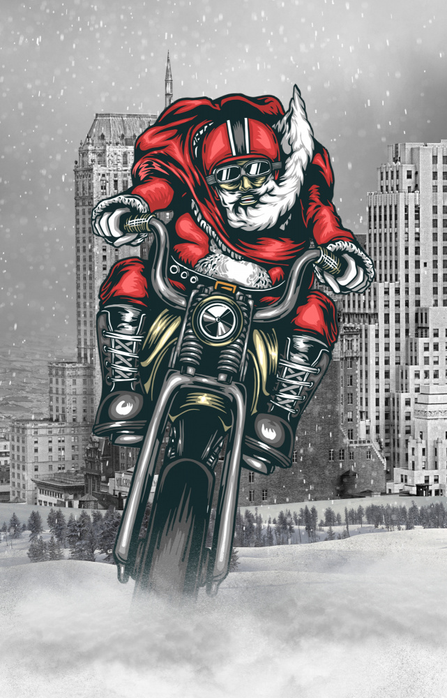 Cool Santa Motorcycle by Marja van den Hurk — canvas wall art