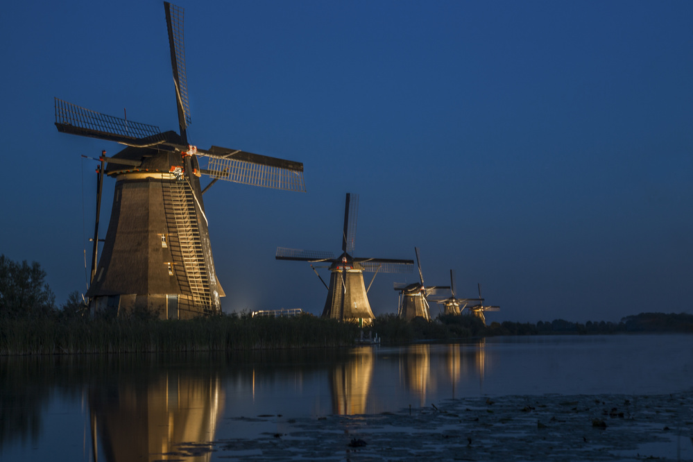 Dutch Windmills Blue Hour by Roelof de Hoog — canvas wall art