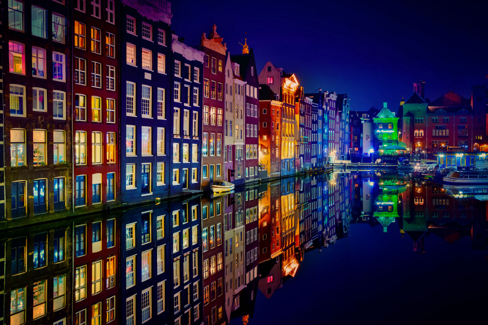 Vibrant Canal City Night by Juan Pablo de Miguel — canvas wall art