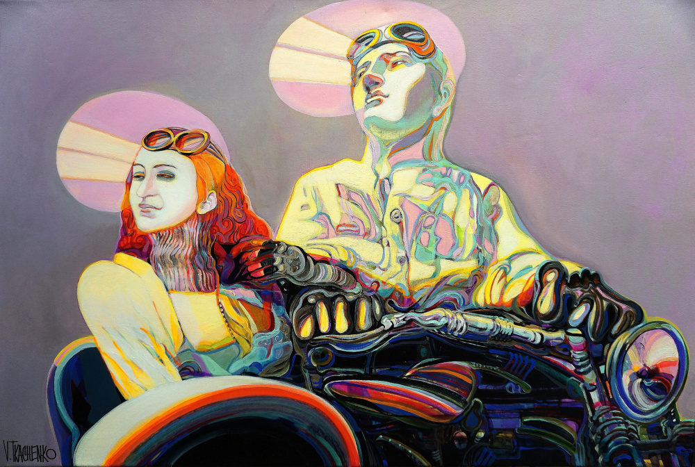Vibrant Motorcycle Journey by Victor Tkachenko — canvas wall art