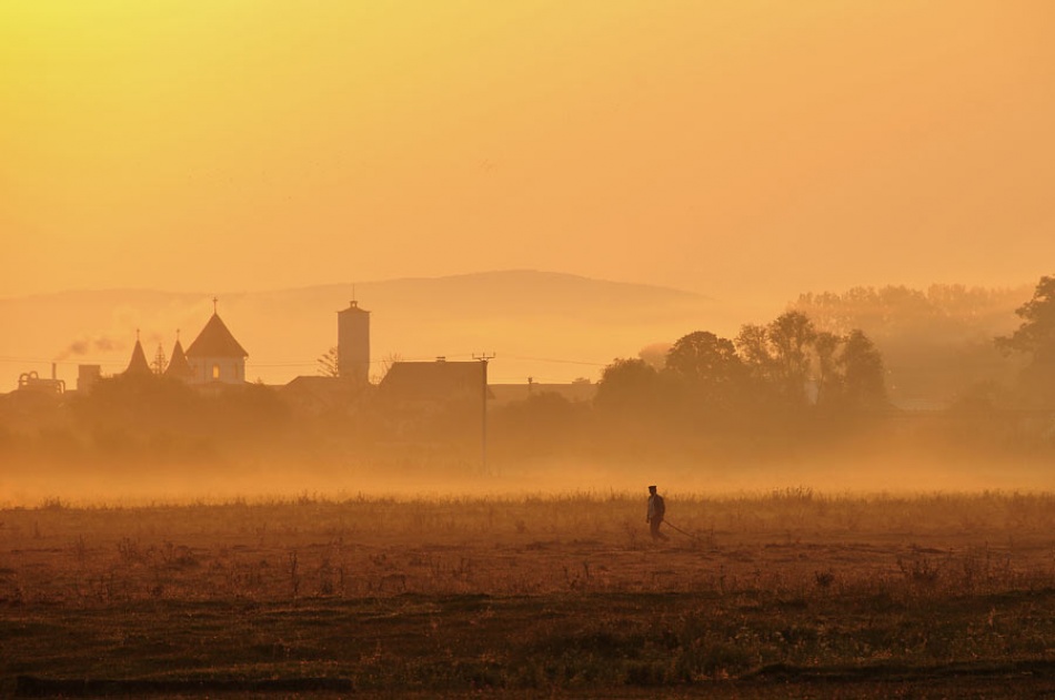 Village in Golden Mist by Vlad Dumitrescu — canvas wall art