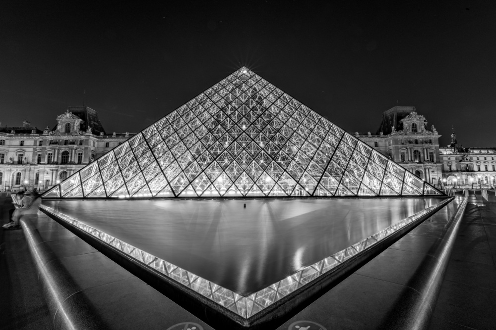 Louvre Pyramid Night Reflection by Ariel Ling — canvas wall art