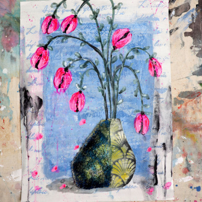 Pink Blooms in Blue