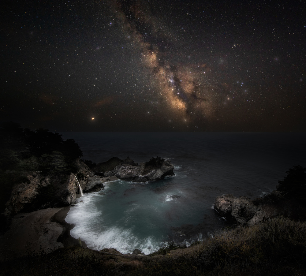 Milky Way Over Ocean Waterfall by Johnny Chen — canvas wall art