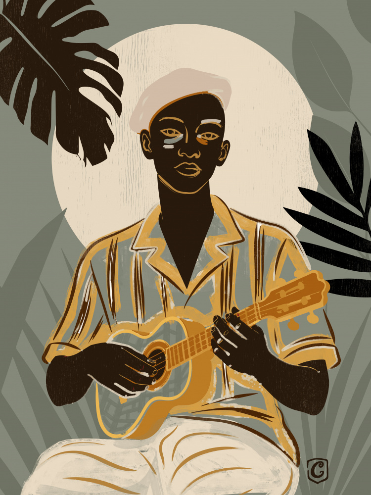 Tropical Man Playing Ukulele by Cannavaro — canvas wall art
