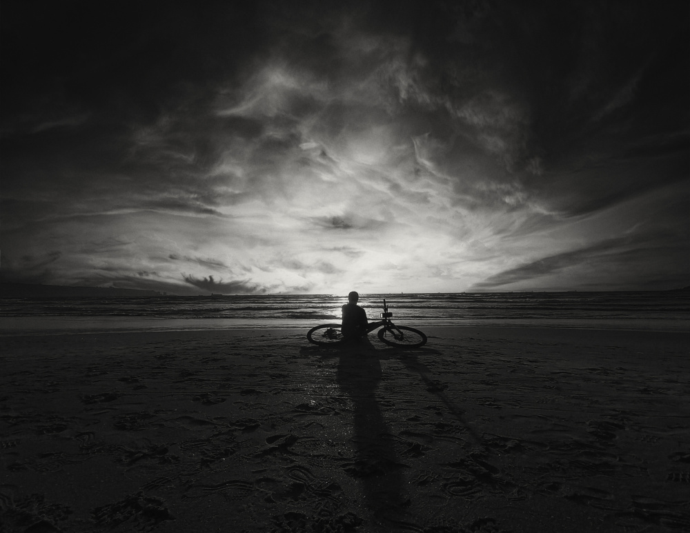 Contemplative Beach Rider by Yuri Shepelev — canvas wall art