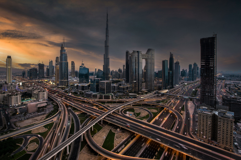 Dubai Cityscape Twilight by Rana Jabeen — canvas wall art