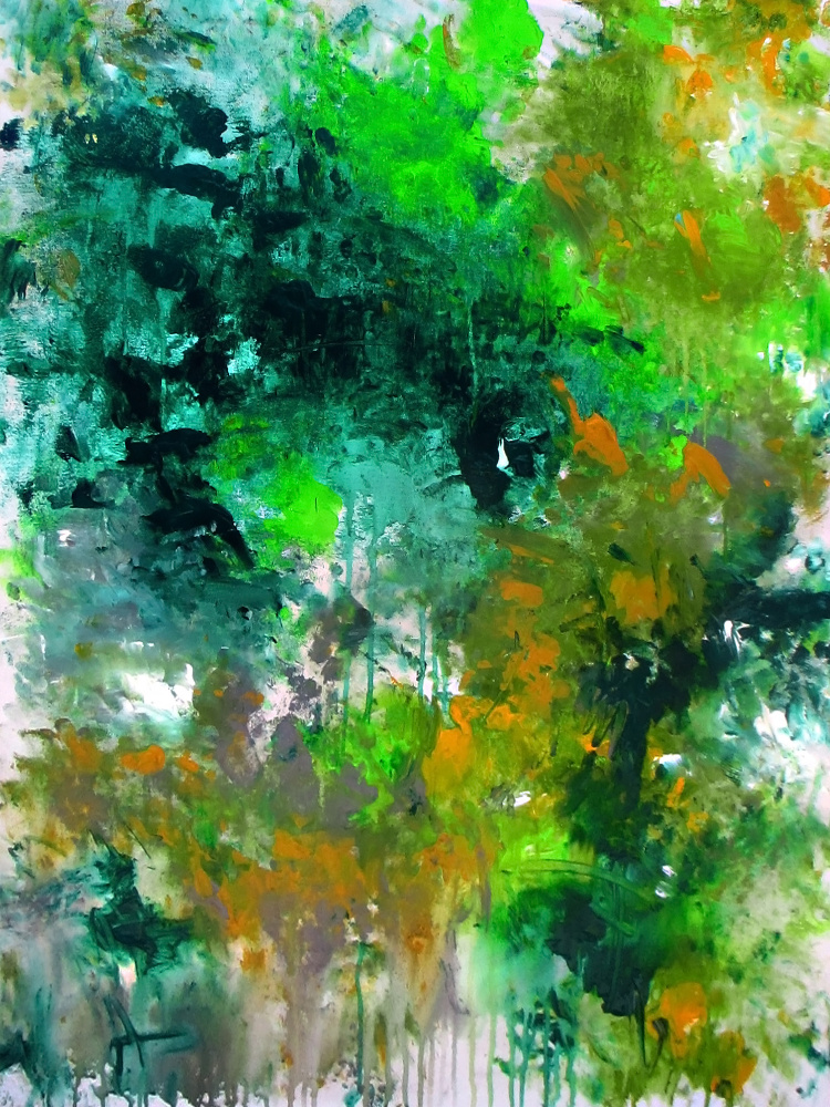 Vibrant Green Abstract by Ron Halfant — canvas wall art