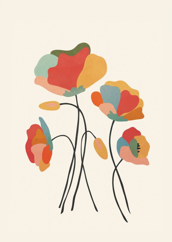 Colorful Abstract Poppies by Flow Line — canvas wall art