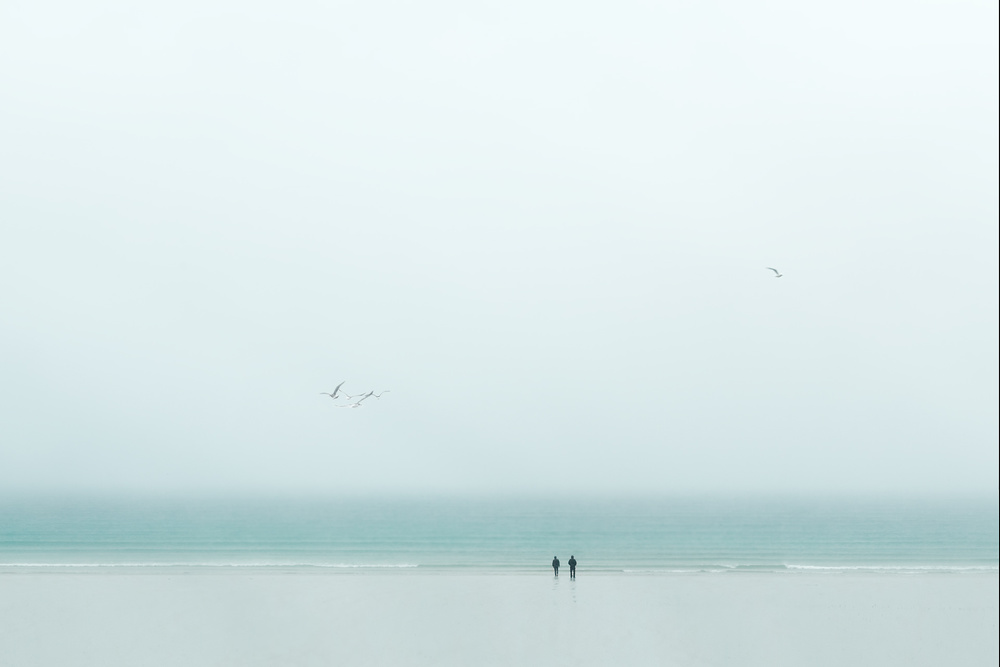 Misty Beach Walk by Uschi Hermann — canvas wall art